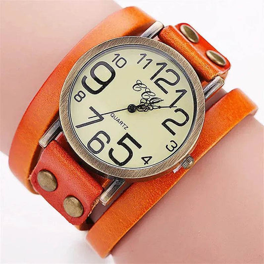 First Layer Cowhide Retro Watch Retro Three-circle Watch Men's And Women's Casual Watch - Velora