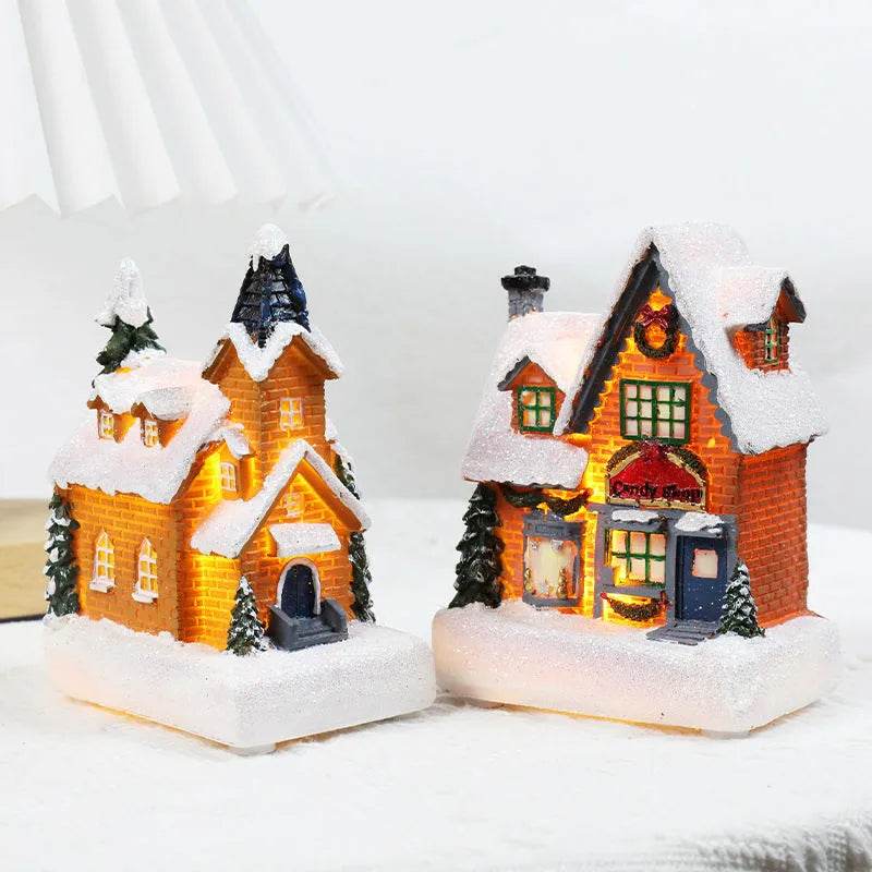 Christmas Decorations Resin Small House Luminous Ornaments - Velora