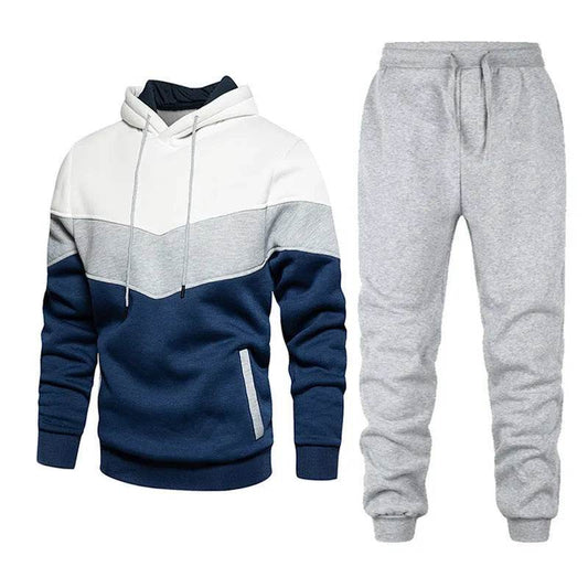 2pcs Winter Fashion Stitching Suit Outdoors Sports Suit Men's Sweatsuit Hoodie Outfit set - Velora