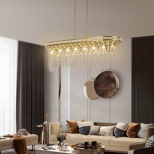 Modern Champagne Gold Kitchen Island Lamp - Oval Crystal Ceiling Chandelier - Velora