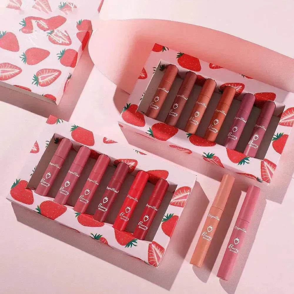 6pcs Box Strawberry Set Lip Gloss Non-stick Cup - Velora