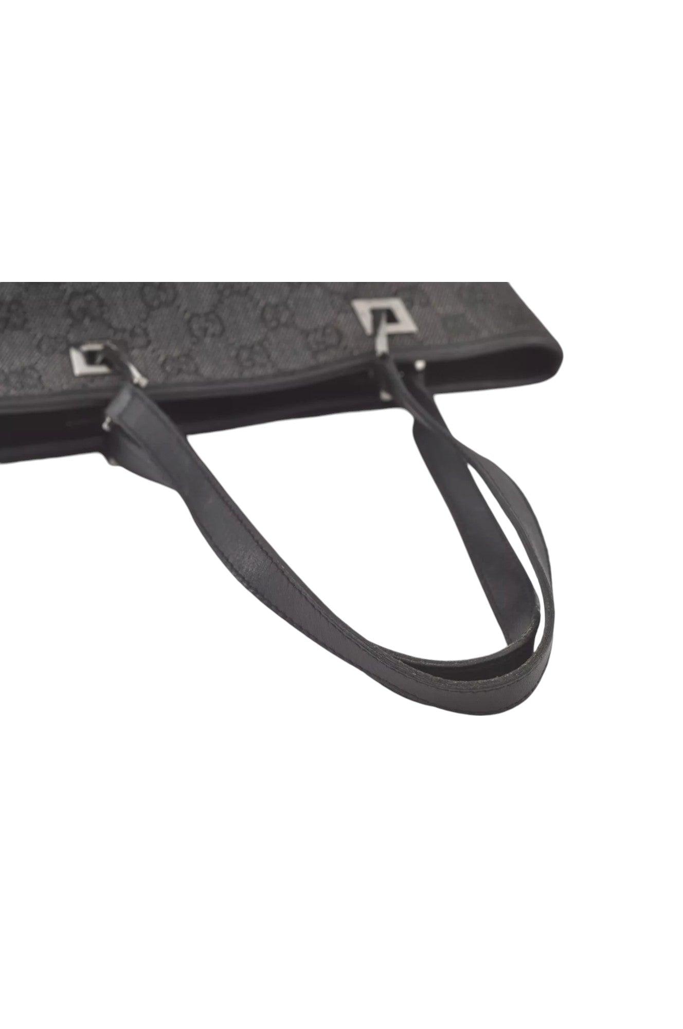 GUCCI Vintage Shoulder Tote Bag GG Canvas Leather 31244 Black 7900K - Velora