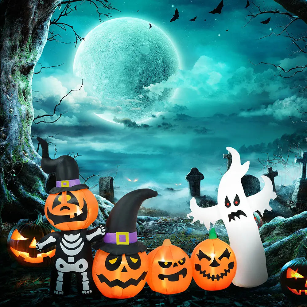 7.5ft Inflatable Halloween Pumpkin Ghost Family, Blow Up LED Display For Garden Indoor Outdoor EX-STOCK Canada