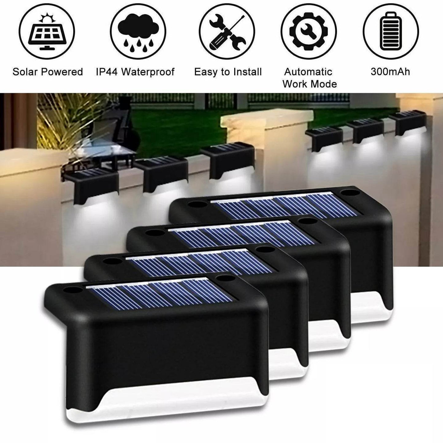 4 Solar LED Bright Deck Lights Outdoor Garden Patio Railing Decks Path Lighting Outdoor Garden Light Deck Lamp Solar Stairs Light - Velora
