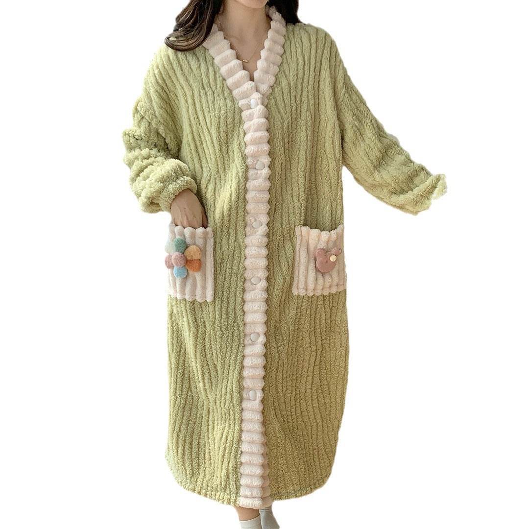 Winter Coral Fleece Women's Cardigan Long-sleeved Pajamas - Velora