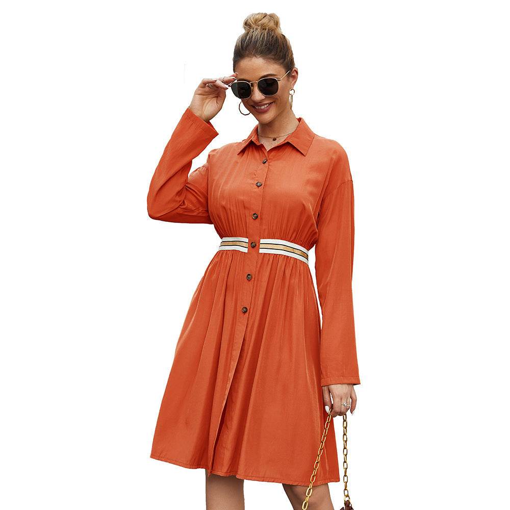 Summer Single Breasted Lapel long sleeve mini Shirt dress - Velora