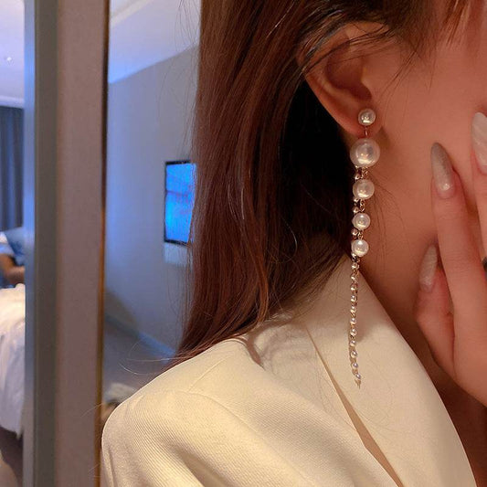 Temperament Pearl Tassel Long Earrings With 925 Silver Needle Fashion Luxury Personalized Earrings For Women - Velora