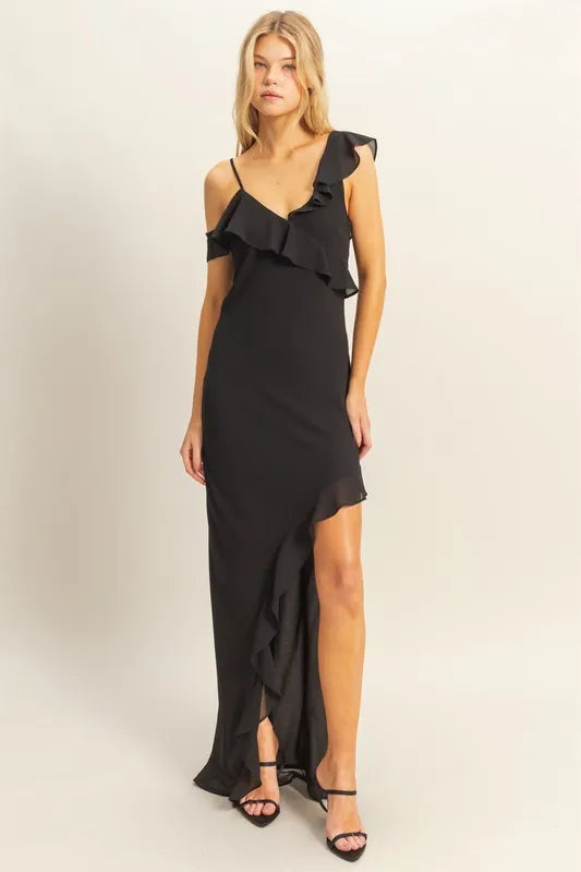 HYFVE Chiffon Ruffle Trim Midi Dress - Velora