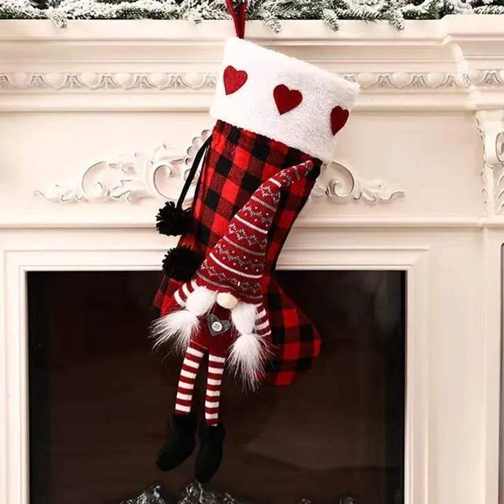 Red And Black Plaid Hanging Feet Stockings Christmas - Velora