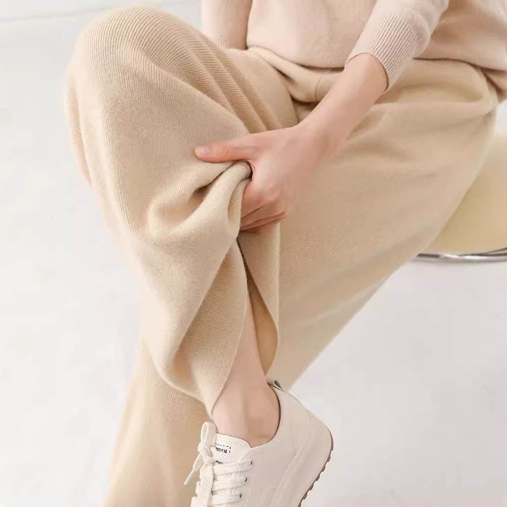 High Waist Casual All-match Knitted Mop Trousers Thickened - Velora