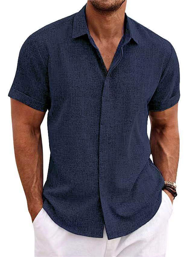 Men's Solid Color Loose Linen Short-sleeved shirt - Velora
