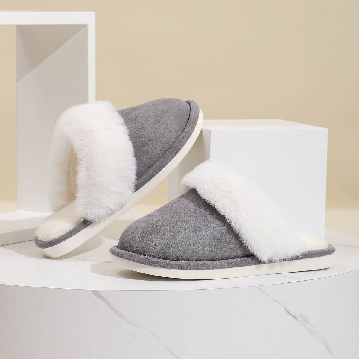 Winter Warm Plush Slippers Home Indoor Non-slip Bedroom Floor Soft Fuzzy Slipper For Couple Fashion Solid House Shoes - Velora