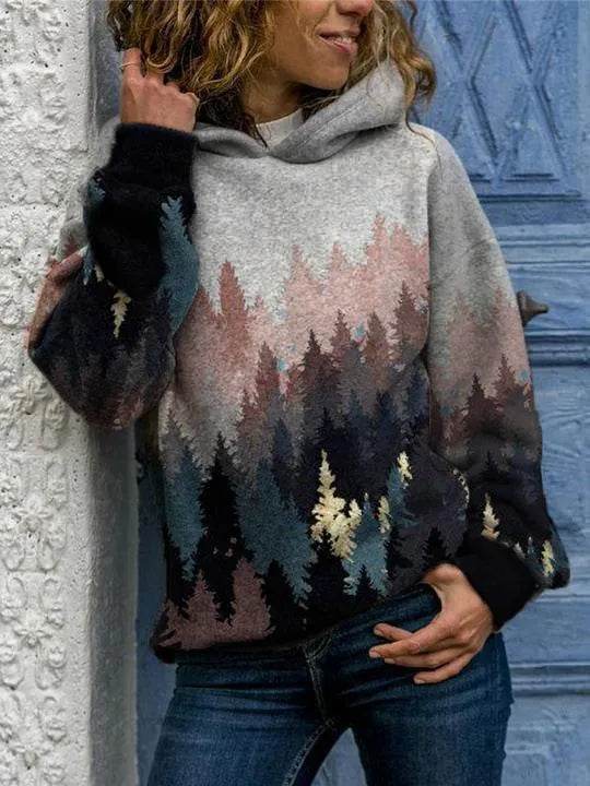 Hooded Long Sleeve Digital Printing Loose Casual Sweater For Women - Velora