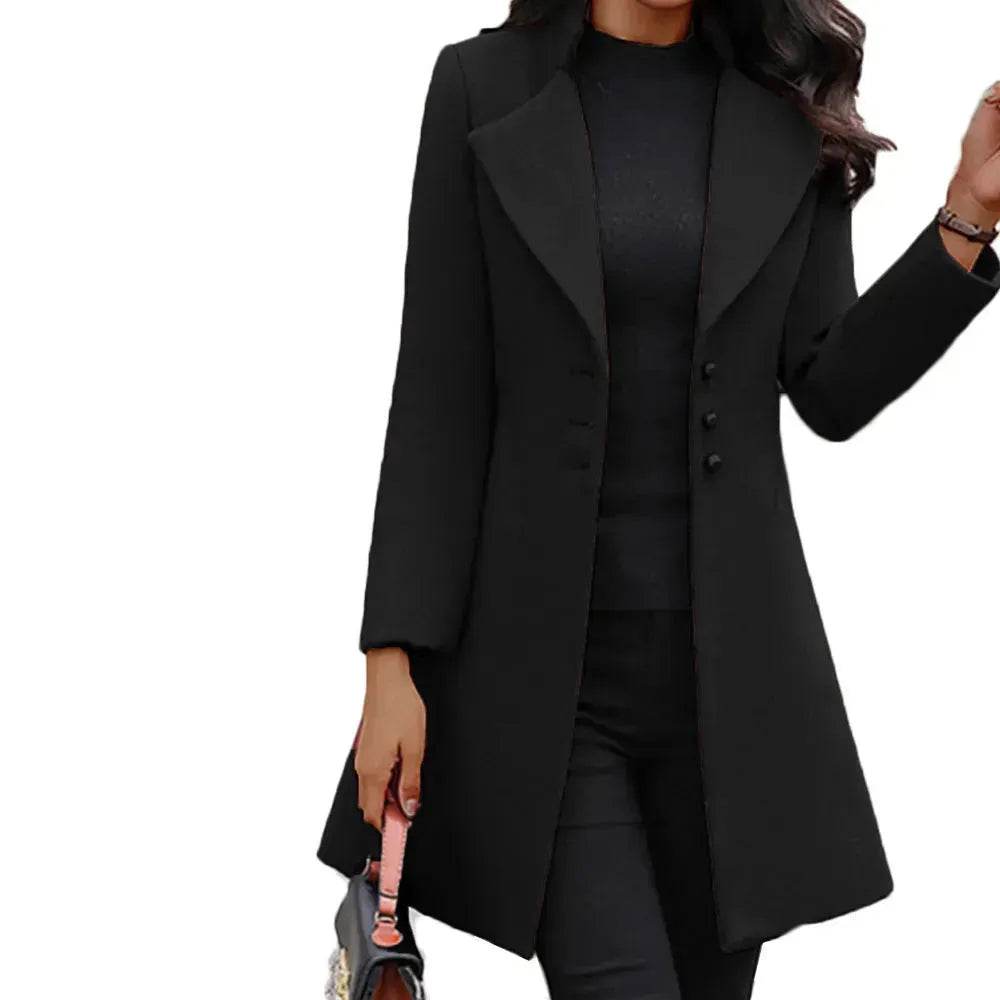Winter Single-Breasted Slim-Fit Lapel Coat business office work coat for women - Velora