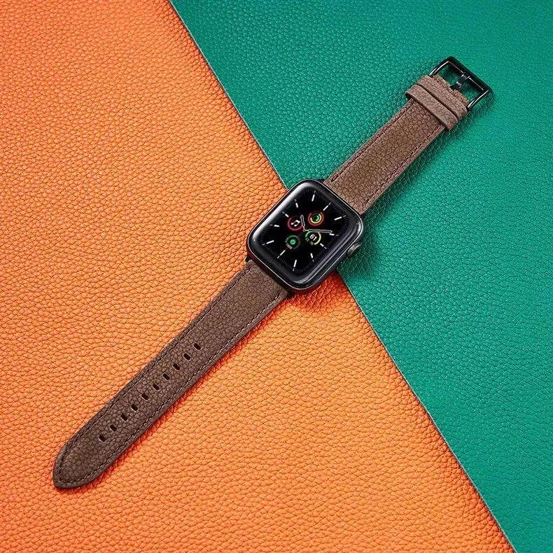 Suitable For Iwatch SE Strap Lychee Pattern Oil Wax Leather Strap New Silicone Leather Strap - Velora