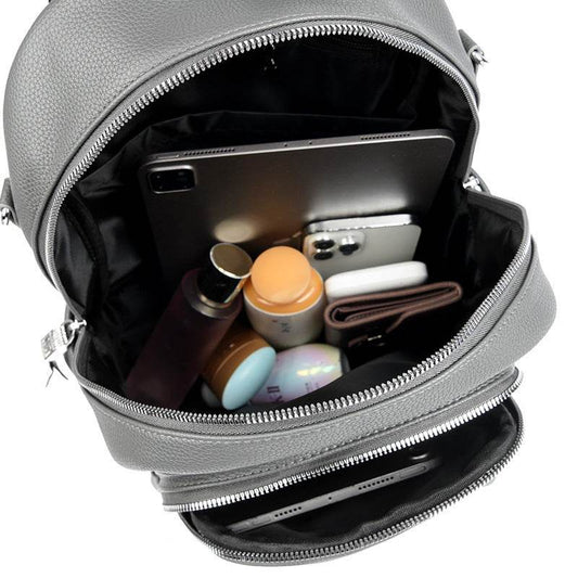 Large Capacity Soft Leather Student Backpack Trendy Travel Bag - Velora