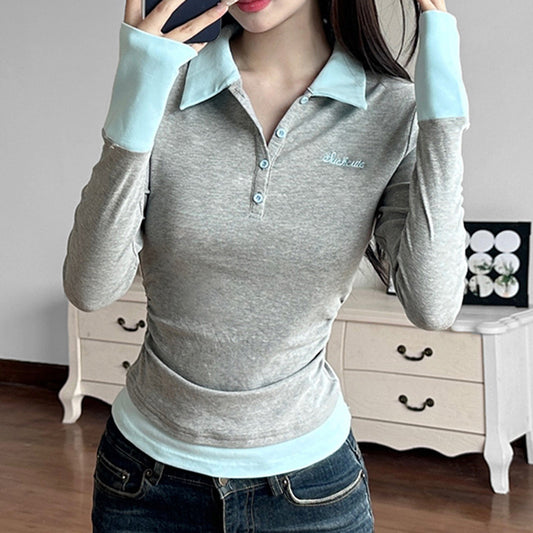 Women's Stitching Half Breasted Knitted Top