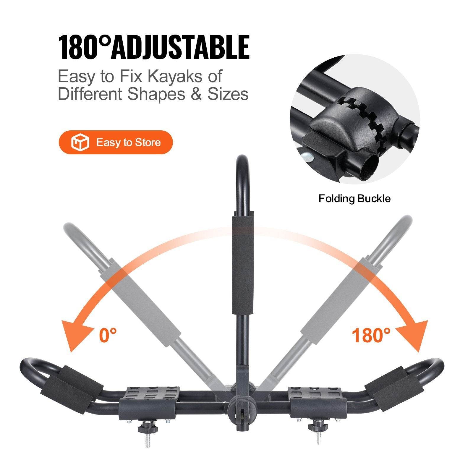 Kayak Roof Rack 1 Pair J-Bar, Soft Roof Rack, Top Mount Tie Down, Carrier For Kayak, Surf Board, Canoe, SUP, Ski Board, Mount On Car, SUV, Truck, 2 Kayaks - Velora