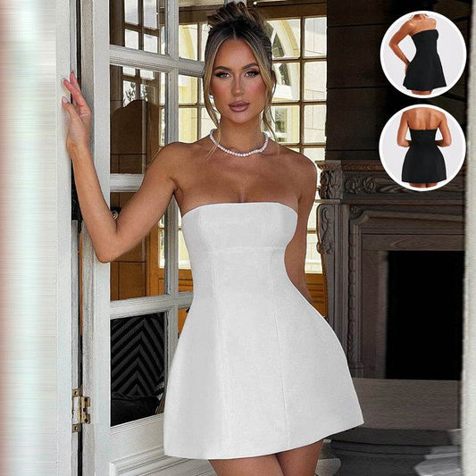 Fashion Tube Dress Summer Solid Color Sasual Backless Slim Short Dresses Party Womens Clothing - Velora