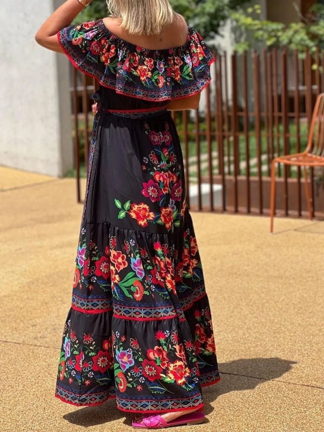 Floral Off Shoulder Ruffle Maxi Dress - Velora