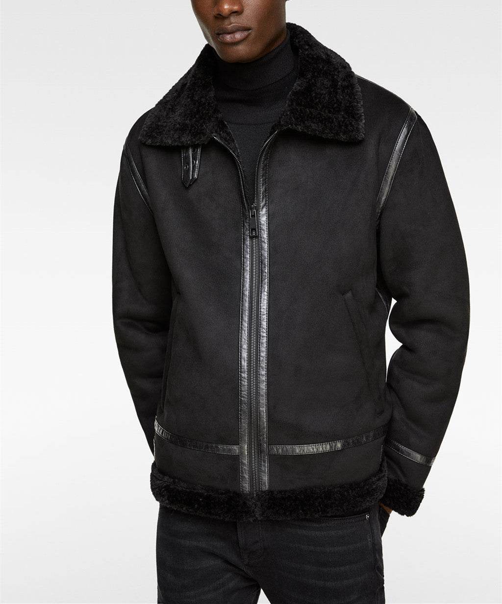 Men's Lapel Suede Fabric Jacket Coat - Velora