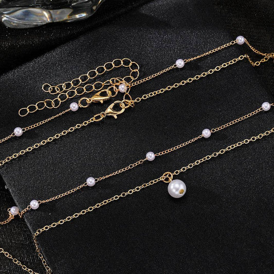 Fashion Jewelry Women's Pearl Tassel Pendant Double-layer Necklace Gold Pearl Necklace For Women - Velora