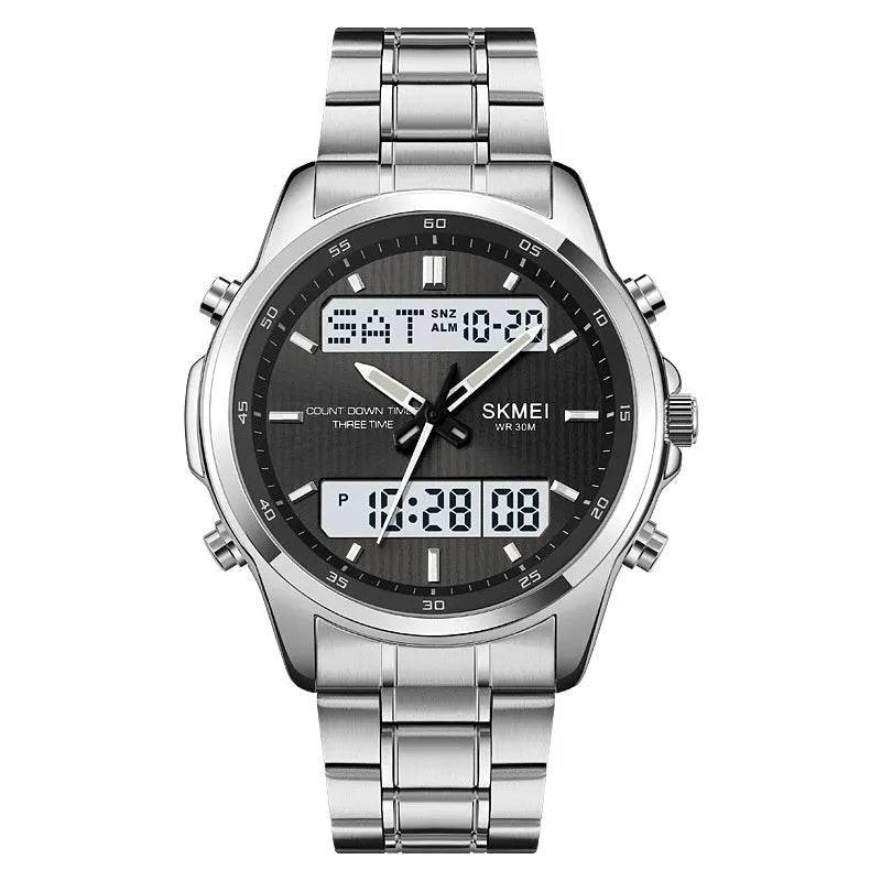 Multifunctional Men's Steel Strap Watch Double Display Sports - Velora