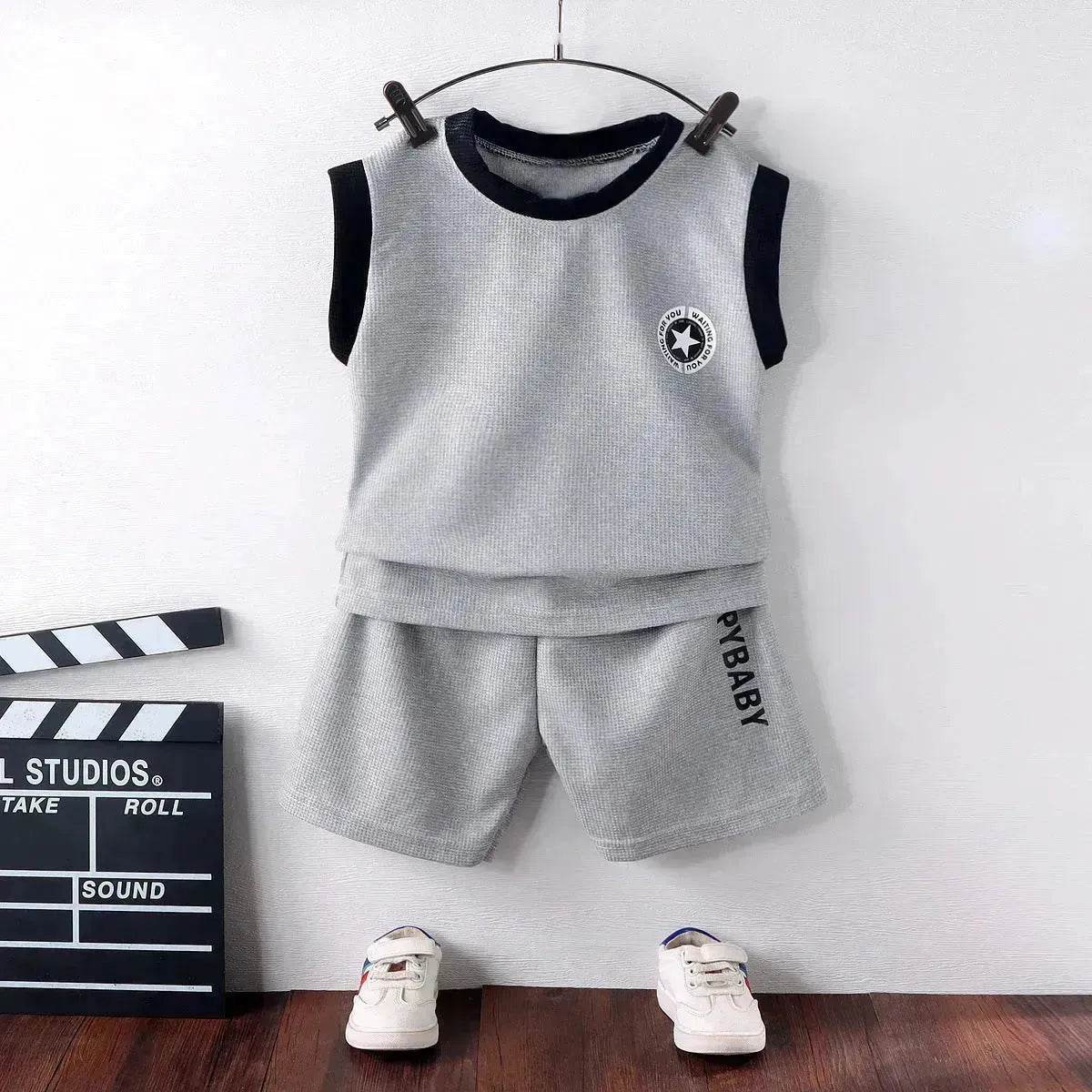 Children's Vest Suit Western Style Sleeveless Waffle two piece for boys casual wears for boys. - Velora