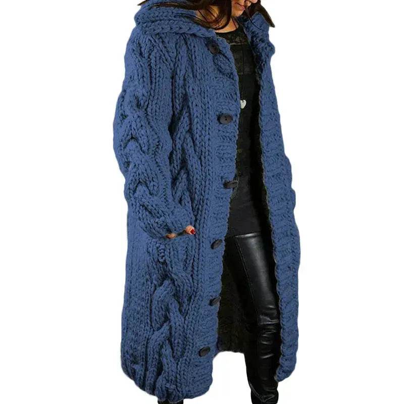 Chunky Long Knitted Hoodie winter Long Cardigan sweater Jacket women - Velora