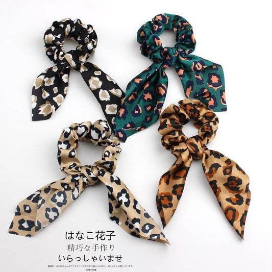 4pcs Leopard Pattern Silk Scarf Hair Scrunchie - Velora