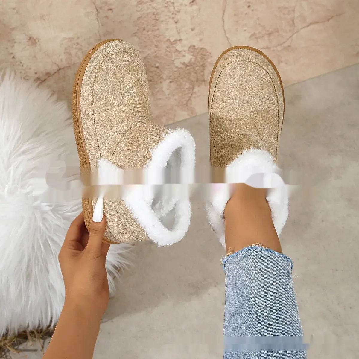 Insulated Cotton-padded Boot Shoes Flat Bottom Solid Color Fleece Lined perfect for winter - Velora