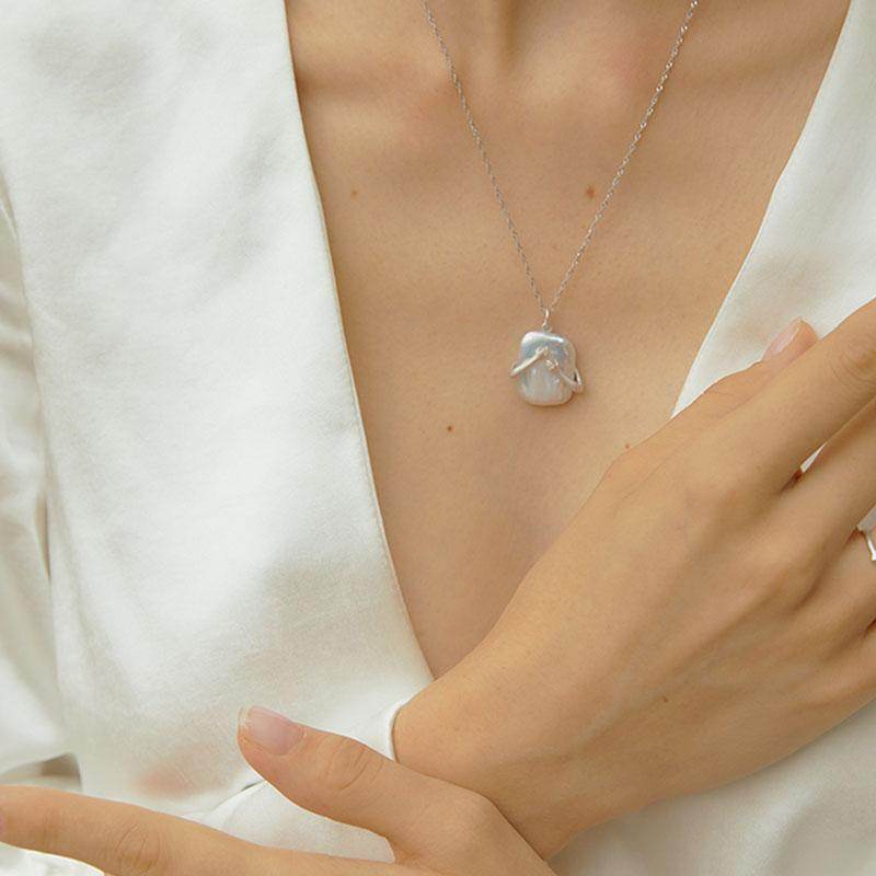 Unique Square Baroque Pearl Couple Pendant Necklace Valentines Day Lover Gift Party Jewelry - Velora