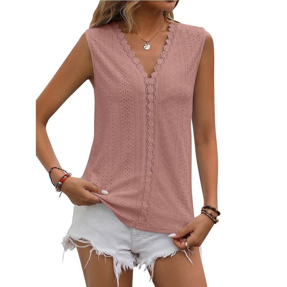 Summer Sleeveless Lace Blouse Tops Women V-neck top - Velora