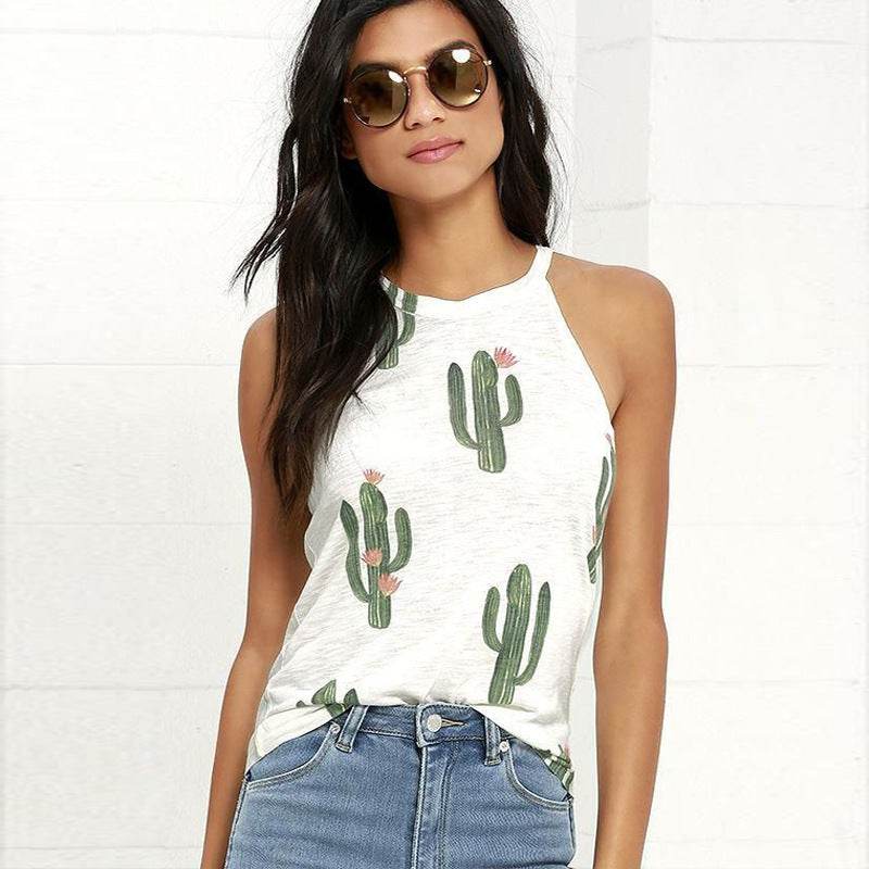Summer Halter neck blouse top Cactus Print Women - Velora