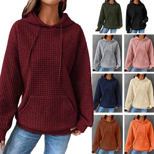 Fashion Waffle Hoodie Sweater Women's Sports Sweatshirt Casual Long Sleeve Tops Womens Clothing - Velora