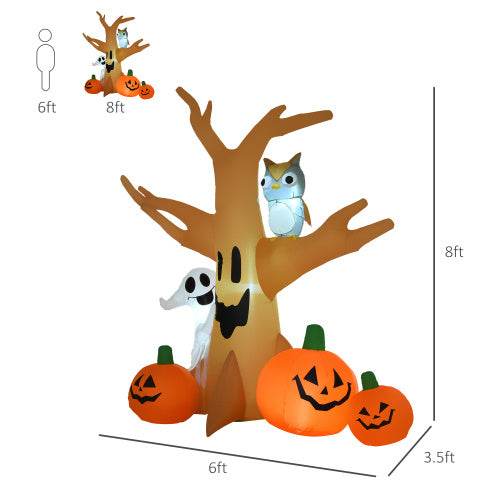 HOMCOM 7.5 Tall Lighted Halloween Inflatables Outdoor Decorations Haunted Tree With Owl, Ghost, Pumpkins, Blow Up LED Yard Decor For Garden, Lawn, Party, Holiday, Waterproof - Velora