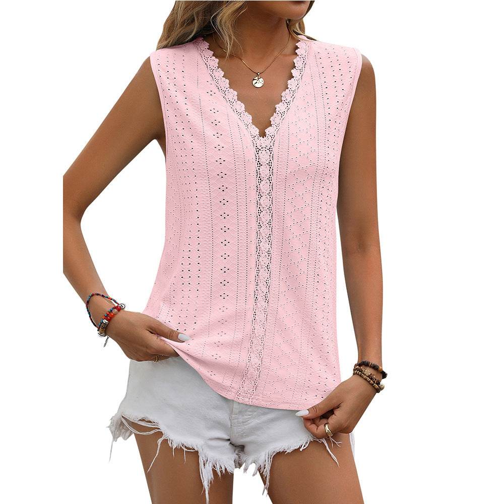 Summer Sleeveless Lace Blouse Tops Women V-neck top - Velora