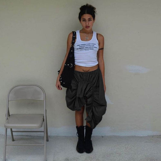 Street Cool Trendy Wrinkle Elastic Waist Irregular Loose Skirt - Velora