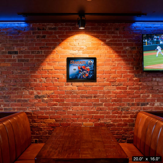 Leon Draisaitl 16x20 PhotoGlass Frame with Authentic NHL Game-Used Net – Edmonton Oilers