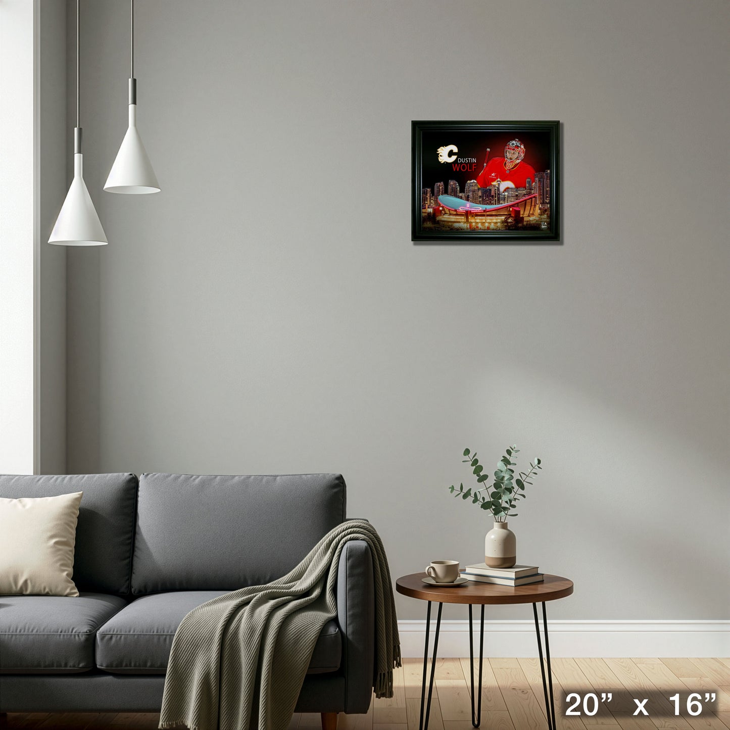 Dustin Wolf 16x20 Framed Skyline Print Calgary Flames