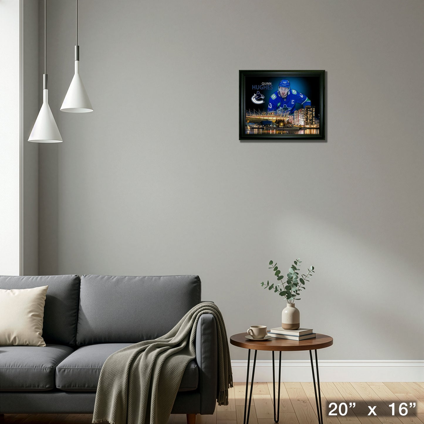 Quinn Hughes 16x20 Framed Skyline Print Vancouver Canucks