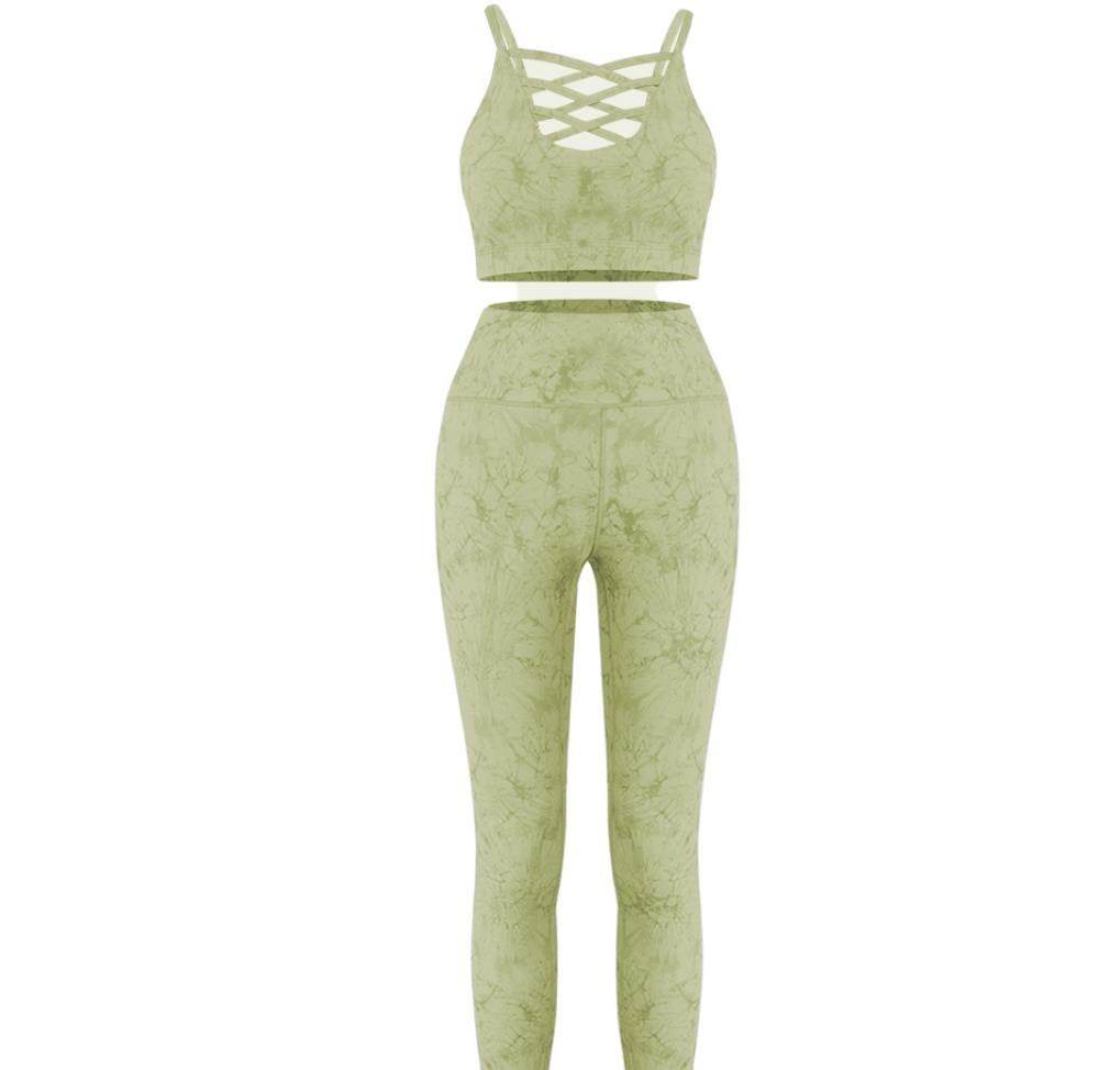 Summer Tie Dye Yoga Sets Sexy Shockproof Bra Push Up Women's Leggings - Velora