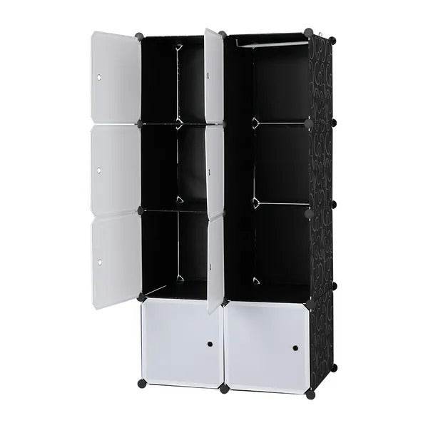 8 Cube Organizer Stackable Plastic Cube Storage Shelves Design Multifunctional Modular Closet Cabinet With Hanging Rod RT - Velora