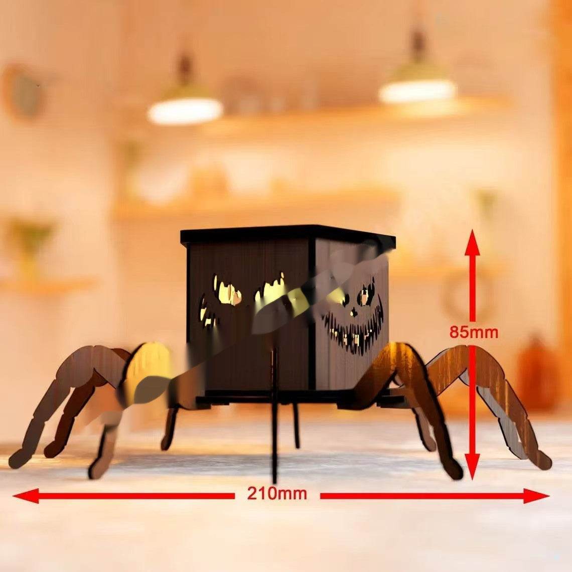 Cross-border New Ghost Halloween Spider Mini Lantern Candlestick Decorations Interesting Ornaments Wooden Craftwork - Velora