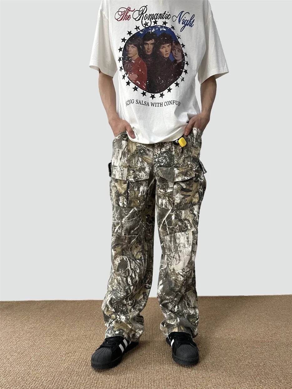 Loose Straight Tree Worn Looking Washed-out Camouflage Printed Cargo pant Men - Velora