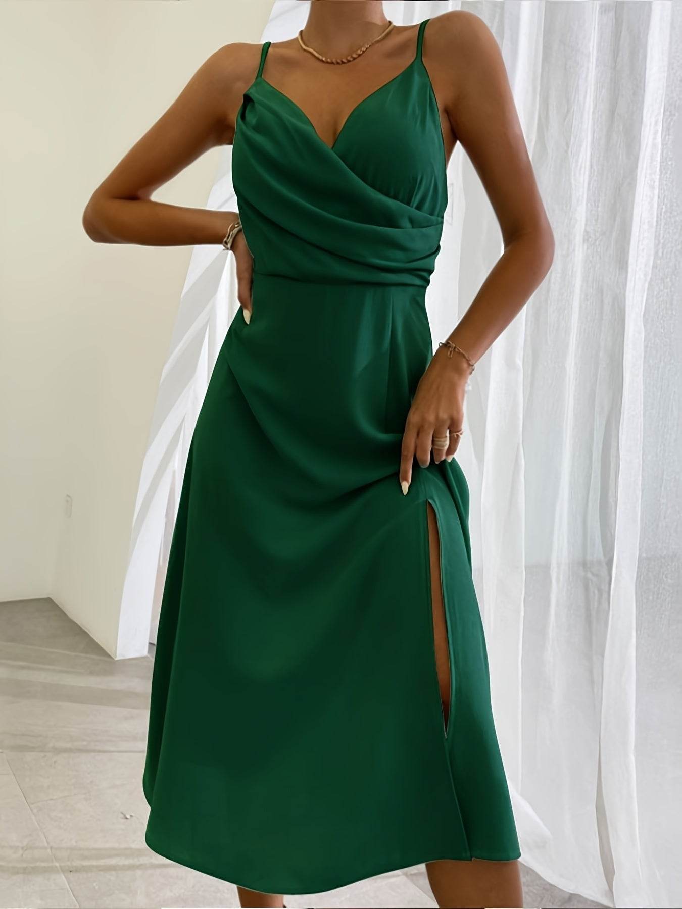 V-neck Slit Sling Dress Summer Fashion Sexy Slim Suspender Dresses For Women Clothing - Velora