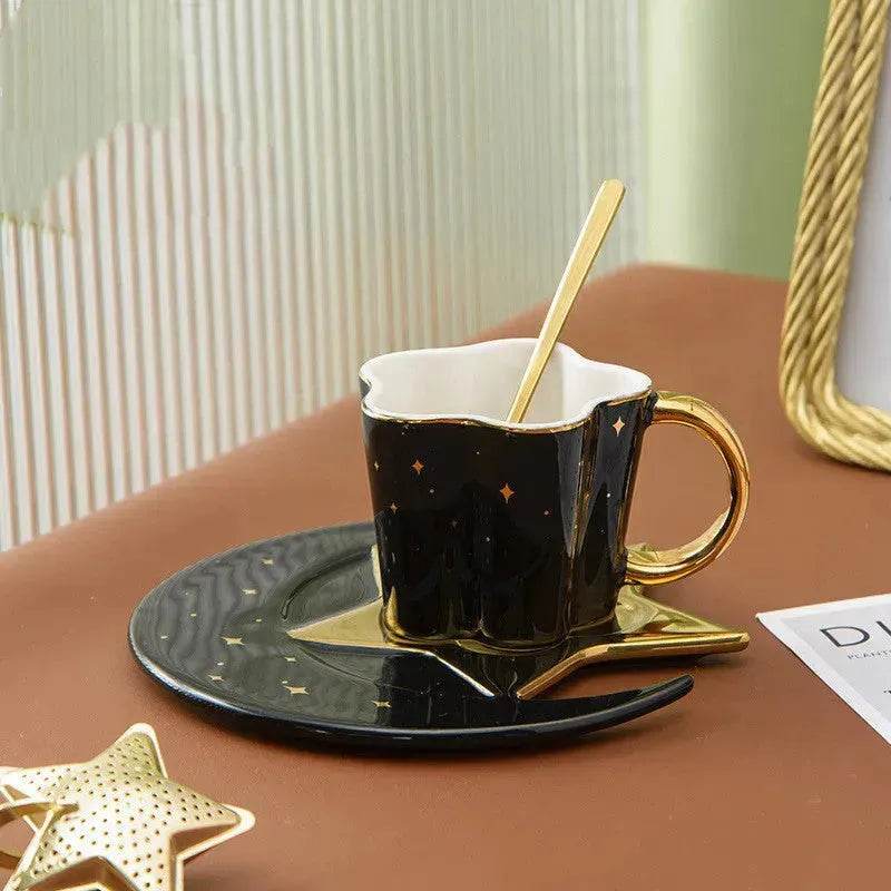 4pc set Creative Porcelain Ceramic Coffee Cup With Star And Moon Saucer - Velora