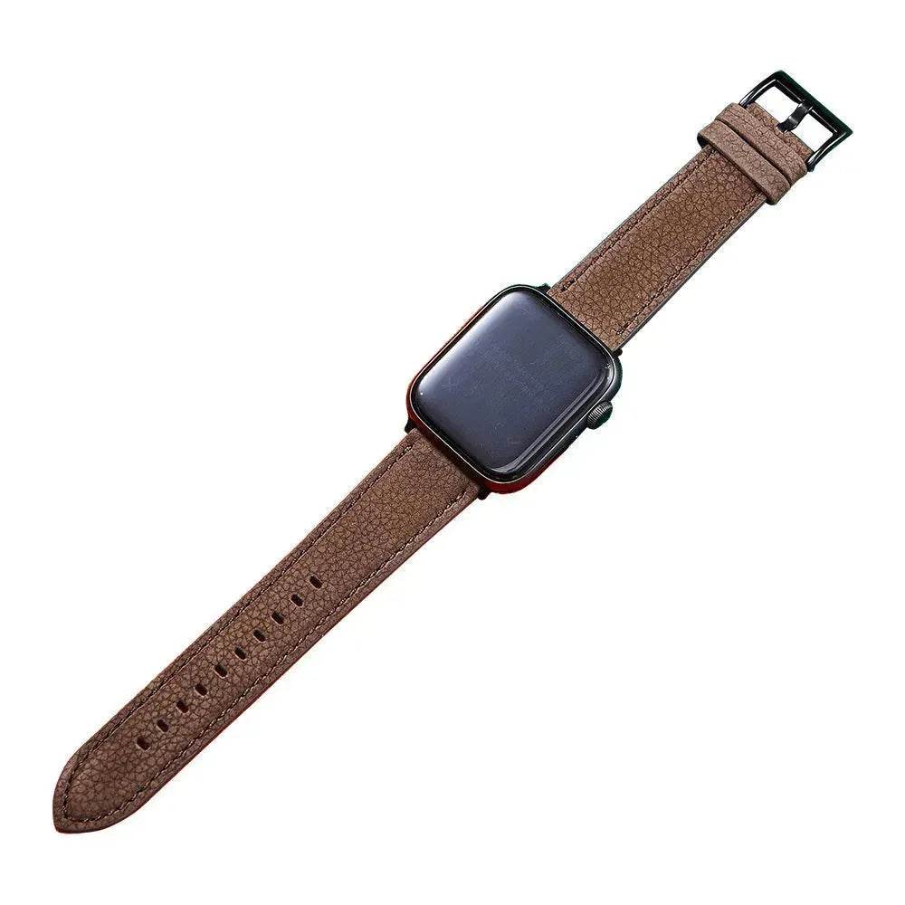 Suitable For Iwatch SE Strap Lychee Pattern Oil Wax Leather Strap New Silicone Leather Strap - Velora