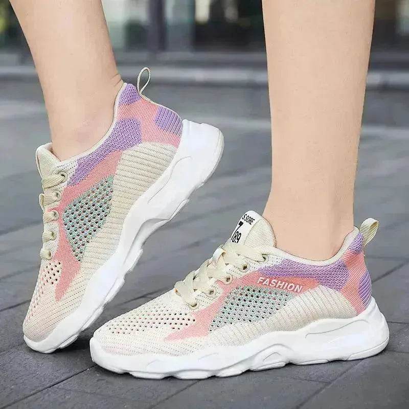 Casual Colorblock Lace-up Sneakers Girls Versatile Breathable Lightweight Walking Running Shoes - Velora