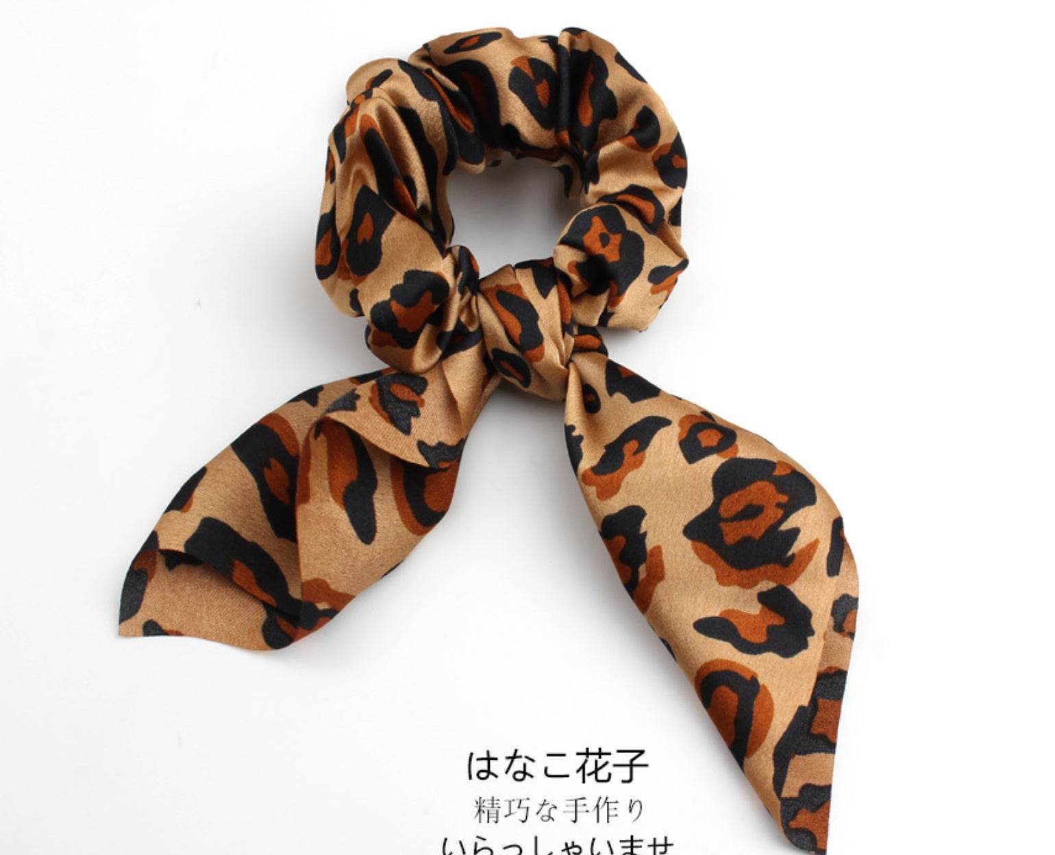 4pcs Leopard Pattern Silk Scarf Hair Scrunchie - Velora
